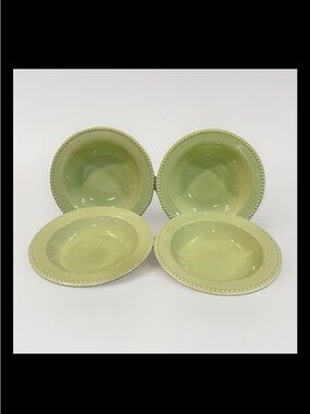 Set Of 4 Pottery Barn Emma Wide Rimmed 9 3/4" Soup Pasta Bowls Salad Green